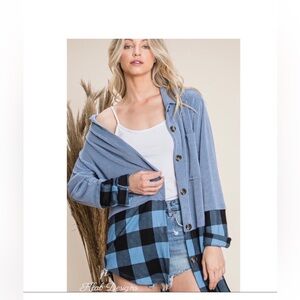 New! Plush Oversized Denim Color
Plaid ColorBlock Oversized